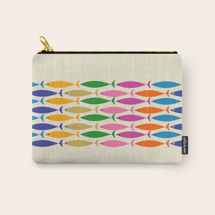 Fish Stripe Colorful Minimalist Mid Century Modern Fish Pattern Carry All Pouch Gallery Image 1