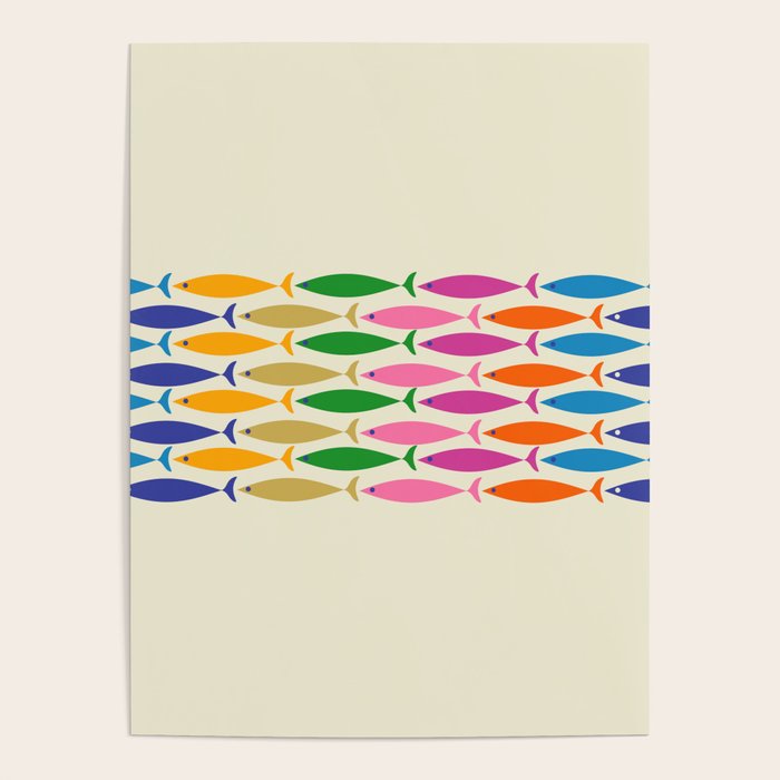 Fish Stripe Colorful Minimalist Mid Century Modern Fish Pattern Poster Gallery Image 4