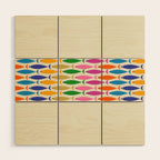 Fish Stripe Colorful Minimalist Mid Century Modern Fish Pattern Wood Wall Art Gallery Image 1
