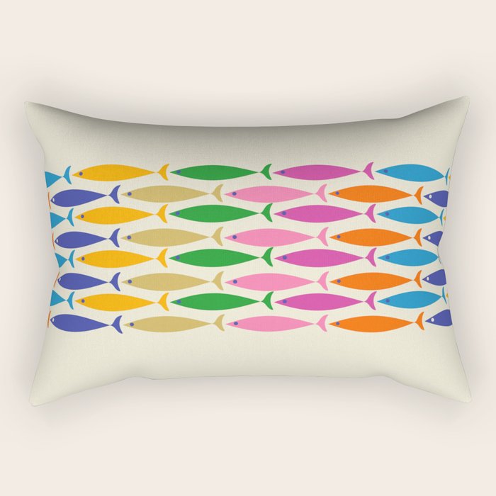 Fish Stripe Colorful Minimalist Mid Century Modern Fish Pattern Rectangular Pillow Gallery Image 1