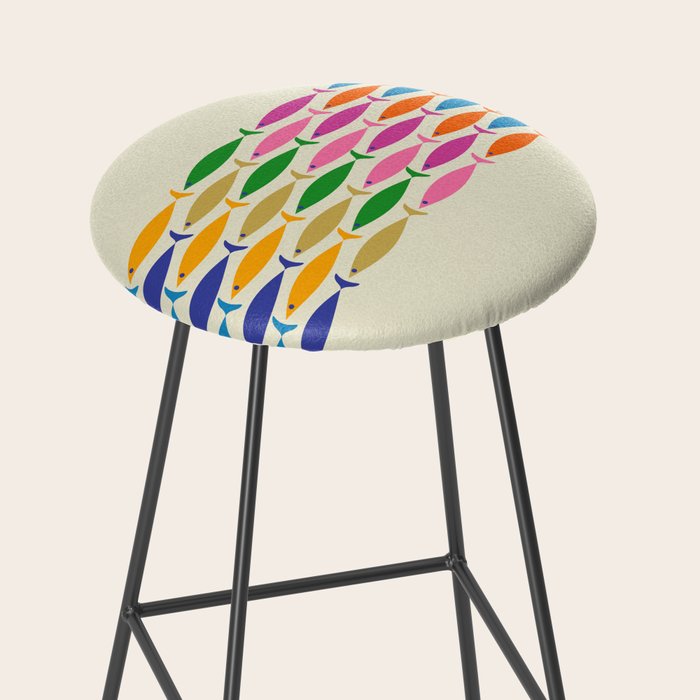 Fish Stripe Colorful Minimalist Mid Century Modern Fish Pattern Stool Gallery Image 2