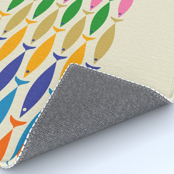 Fish Stripe Colorful Minimalist Mid Century Modern Fish Pattern Rug Gallery Image 4