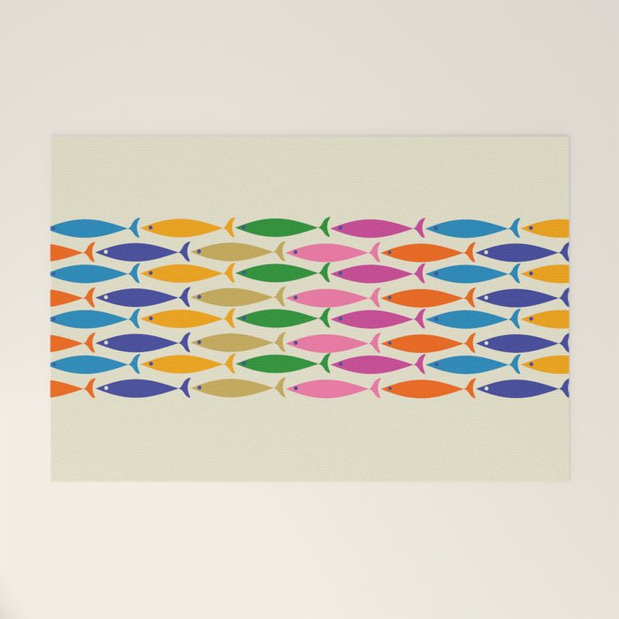 Fish Stripe Colorful Minimalist Mid Century Modern Fish Pattern Welcome Mat Gallery Image 1