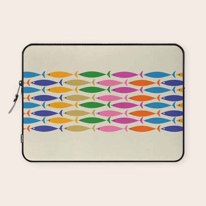 Fish Stripe Colorful Minimalist Mid Century Modern Fish Pattern Laptop Sleeve Gallery Image 1