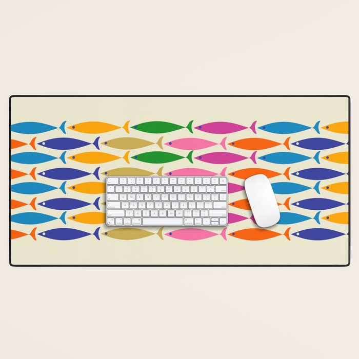 Fish Stripe Colorful Minimalist Mid Century Modern Fish Pattern Desk Mat Gallery Image 1