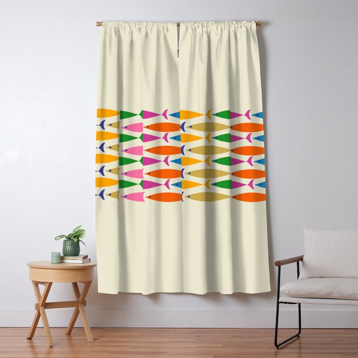 Fish Stripe Colorful Minimalist Mid Century Modern Fish Pattern Window Curtain Gallery Image 1