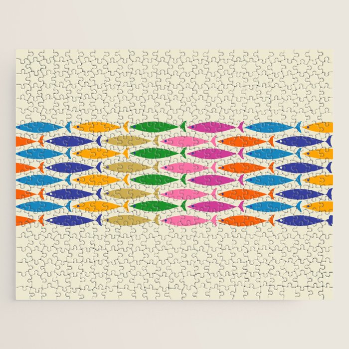 Fish Stripe Colorful Minimalist Mid Century Modern Fish Pattern Jigsaw Puzzle Gallery Image 1