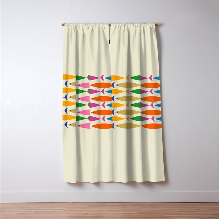 Fish Stripe Colorful Minimalist Mid Century Modern Fish Pattern Window Curtain Gallery Image 3