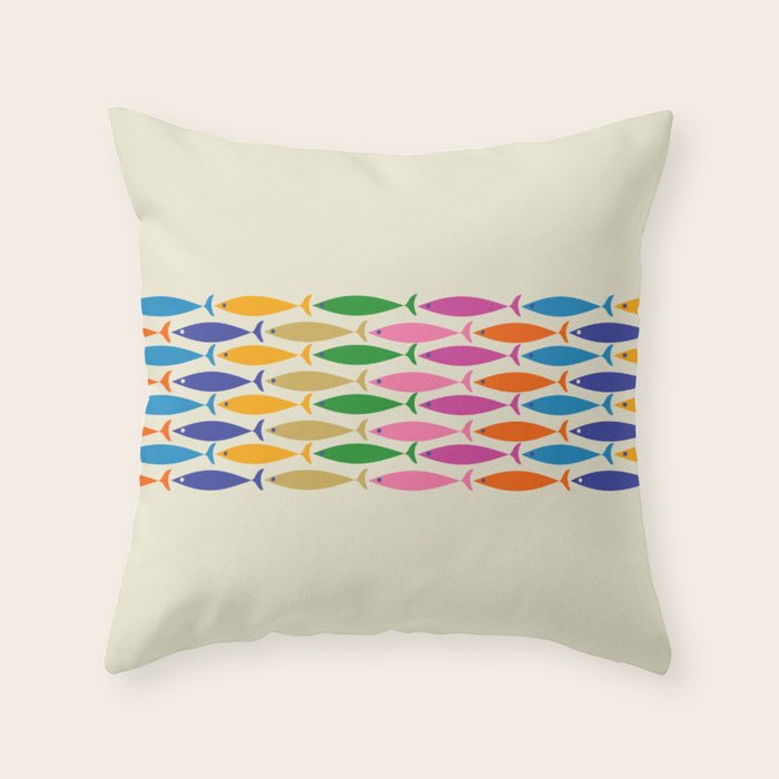 Fish Stripe Colorful Minimalist Mid Century Modern Fish Pattern Throw Pillow Gallery Image 6