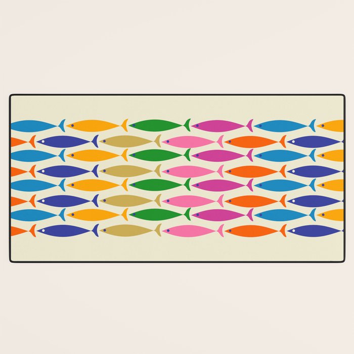 Fish Stripe Colorful Minimalist Mid Century Modern Fish Pattern Desk Mat Gallery Image 3
