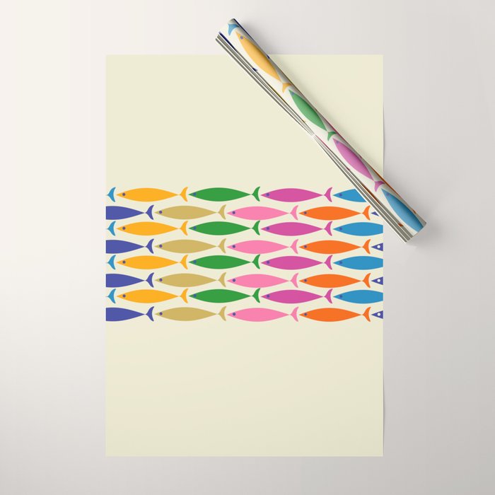 Fish Stripe Colorful Minimalist Mid Century Modern Fish Pattern Wrapping Paper Gallery Image 1