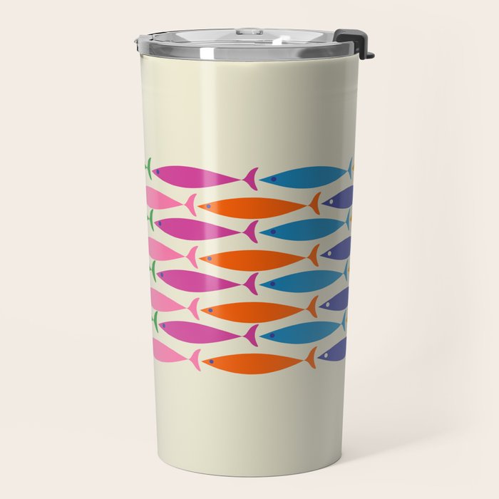 Fish Stripe Colorful Minimalist Mid Century Modern Fish Pattern Travel Mug Gallery Image 2
