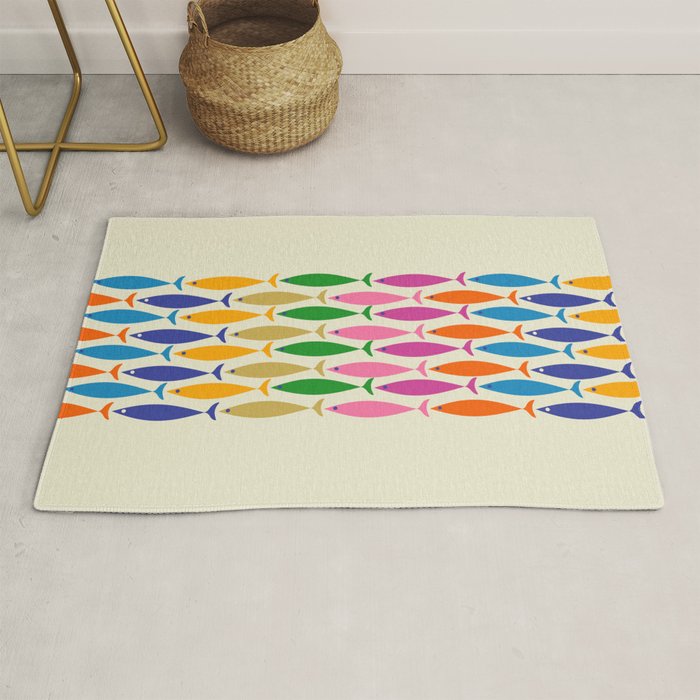 Fish Stripe Colorful Minimalist Mid Century Modern Fish Pattern Rug Gallery Image 1