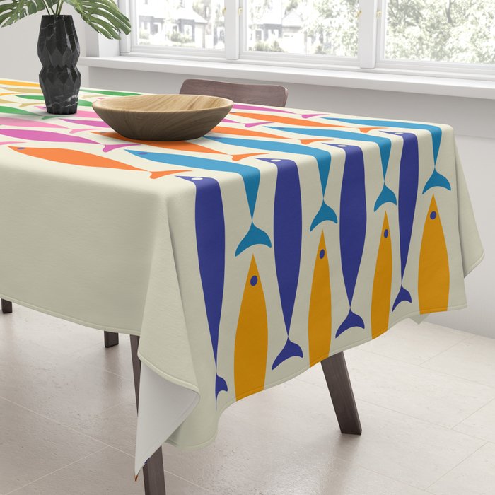 Fish Stripe Colorful Minimalist Mid Century Modern Fish Pattern Tablecloth Gallery Image 3