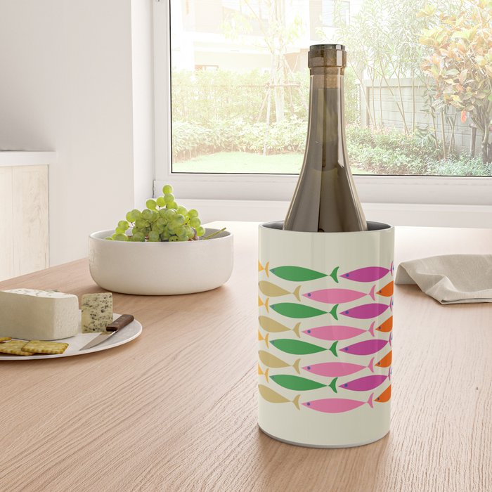 Fish Stripe Colorful Minimalist Mid Century Modern Fish Pattern Wine Chiller Gallery Image 4