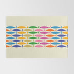 Fish Stripe Colorful Minimalist Mid Century Modern Fish Pattern Rug Gallery Image 2