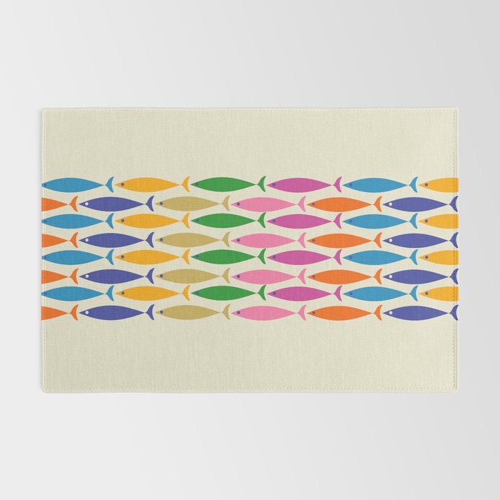 Fish Stripe Colorful Minimalist Mid Century Modern Fish Pattern Rug Gallery Image 2