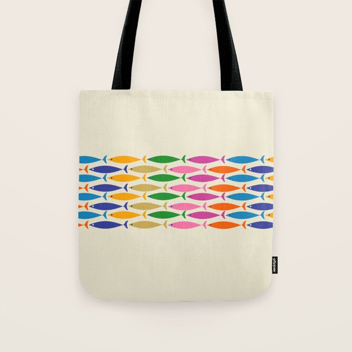 Fish Stripe Colorful Minimalist Mid Century Modern Fish Pattern Tote Bag Gallery Image 1