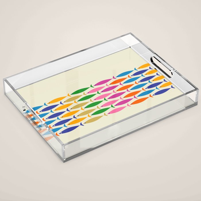 Fish Stripe Colorful Minimalist Mid Century Modern Fish Pattern Acrylic Tray Gallery Image 1