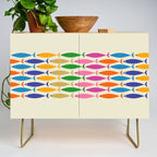 Fish Stripe Colorful Minimalist Mid Century Modern Fish Pattern Credenza Gallery Image 1