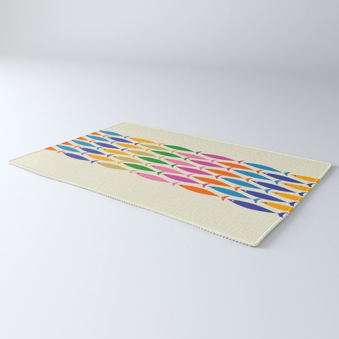 Fish Stripe Colorful Minimalist Mid Century Modern Fish Pattern Rug Gallery Image 3