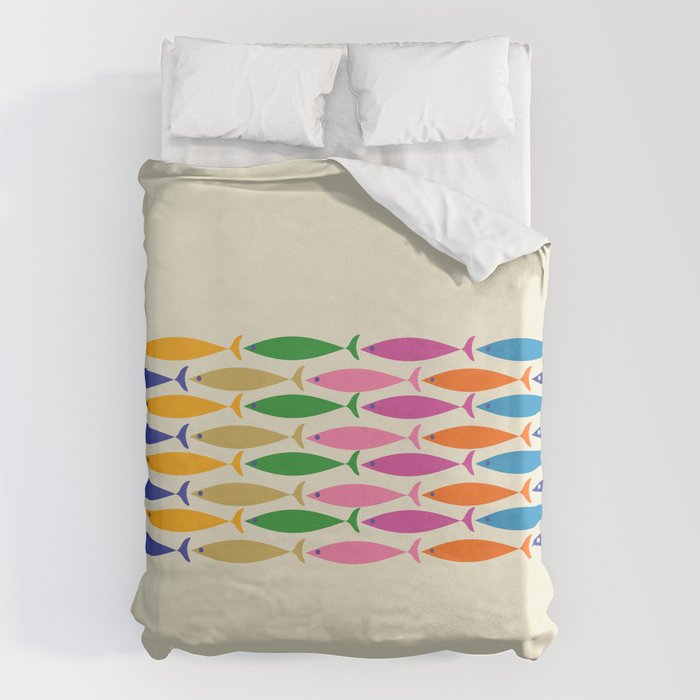 Fish Stripe Colorful Minimalist Mid Century Modern Fish Pattern Duvet Cover Gallery Image 6