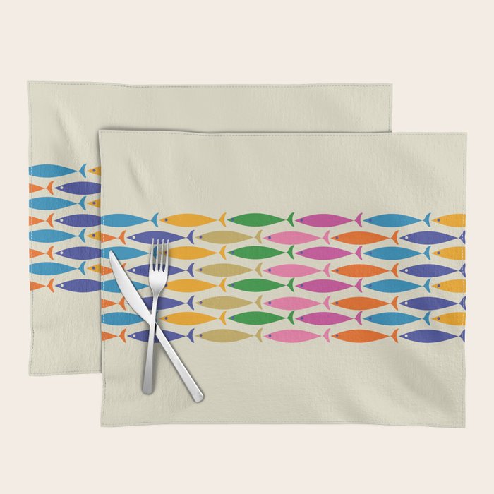 Fish Stripe Colorful Minimalist Mid Century Modern Fish Pattern Placemat Gallery Image 1