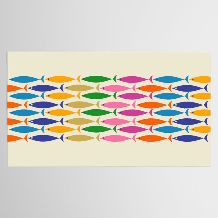 Fish Stripe Colorful Minimalist Mid Century Modern Fish Pattern Tablecloth Gallery Image 2