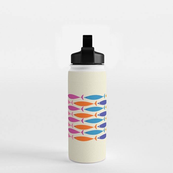 Fish Stripe Colorful Minimalist Mid Century Modern Fish Pattern Water Bottle Gallery Image 2