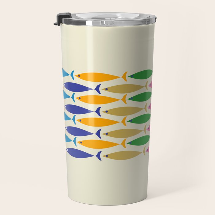 Fish Stripe Colorful Minimalist Mid Century Modern Fish Pattern Travel Mug Gallery Image 3