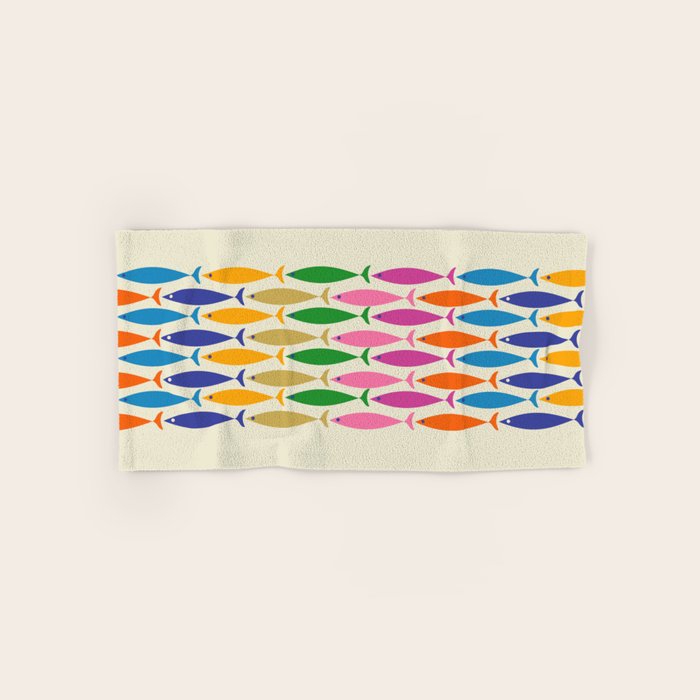 Fish Stripe Colorful Minimalist Mid Century Modern Fish Pattern Bath Towel Gallery Image 1