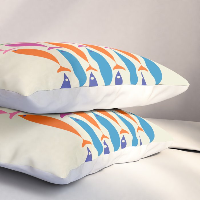 Fish Stripe Colorful Minimalist Mid Century Modern Fish Pattern Pillow Sham Gallery Image 3
