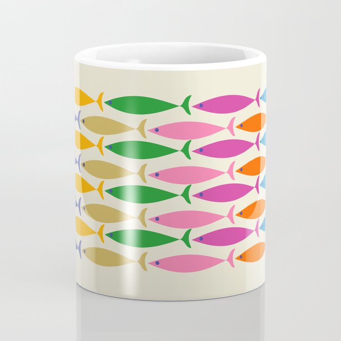 Fish Stripe Colorful Minimalist Mid Century Modern Fish Pattern Coffee Mug Gallery Image 4