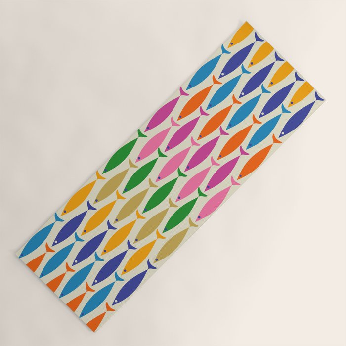 Fish Stripe Colorful Minimalist Mid Century Modern Fish Pattern Yoga Mat Gallery Image 1
