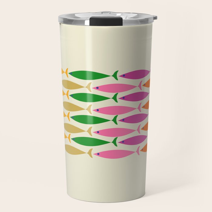 Fish Stripe Colorful Minimalist Mid Century Modern Fish Pattern Travel Mug Gallery Image 1