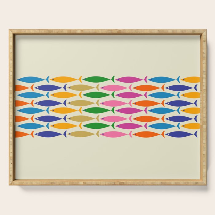 Fish Stripe Colorful Minimalist Mid Century Modern Fish Pattern Serving Tray Gallery Image 1
