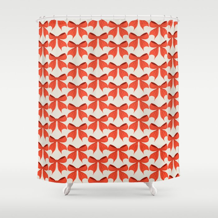 Elegant Red Bow Pattern: A Classic and Stylish Design Shower Curtain Gallery Image 1