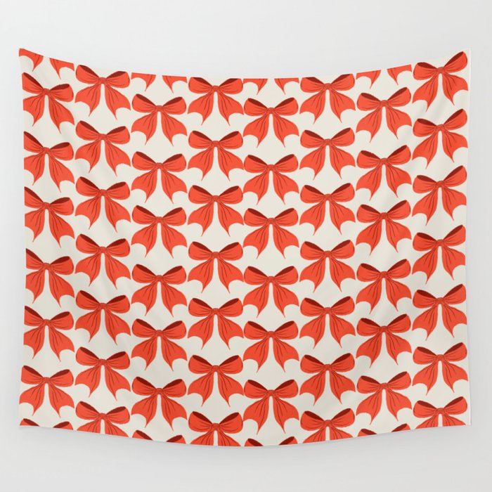 Elegant Red Bow Pattern: A Classic and Stylish Design Wall Tapestry Gallery Image 4