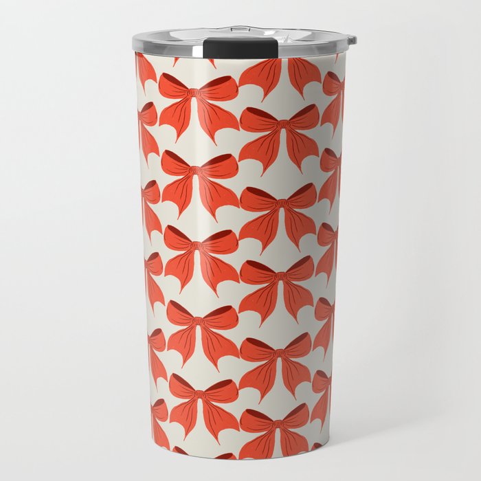 Elegant Red Bow Pattern: A Classic and Stylish Design Travel Mug Gallery Image 1