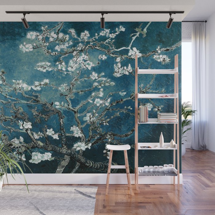 Van Gogh Almond Blossoms : Dark Teal Wall Mural Gallery Image 1