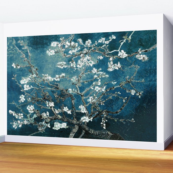 Van Gogh Almond Blossoms : Dark Teal Wall Mural Gallery Image 2