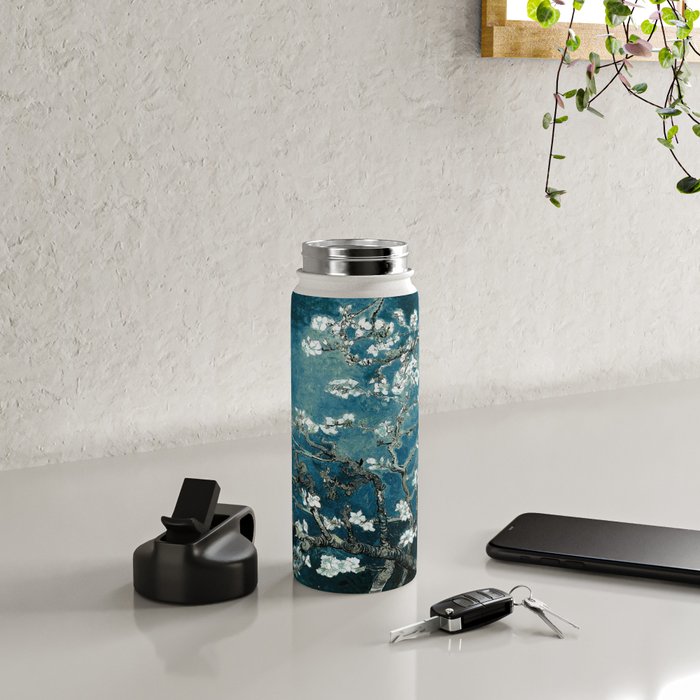 Van Gogh Almond Blossoms : Dark Teal Water Bottle Gallery Image 4