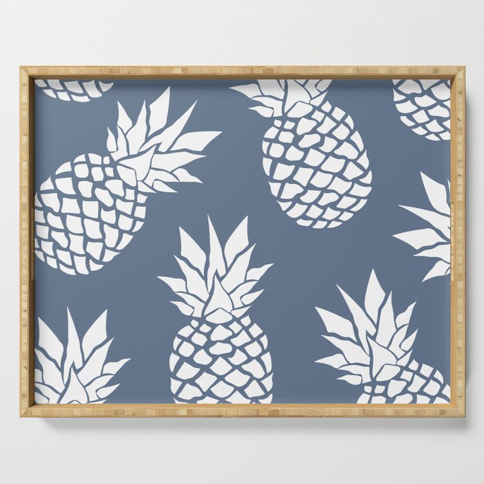 Festive, Tropical, Pineapples, Blue and White Serving Tray Gallery Image 1