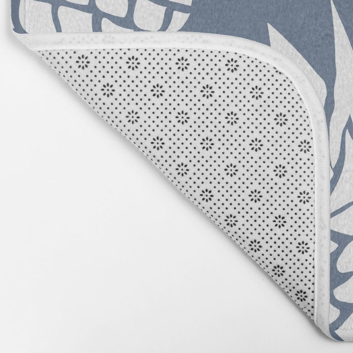 Festive, Tropical, Pineapples, Blue and White Bath Mat Gallery Image 2