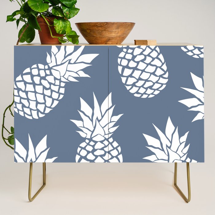 Festive, Tropical, Pineapples, Blue and White Credenza Gallery Image 1