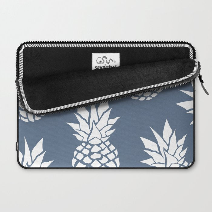 Festive, Tropical, Pineapples, Blue and White Laptop Sleeve Gallery Image 2