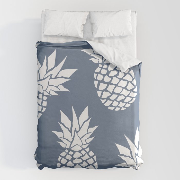 Festive, Tropical, Pineapples, Blue and White Duvet Cover Gallery Image 6