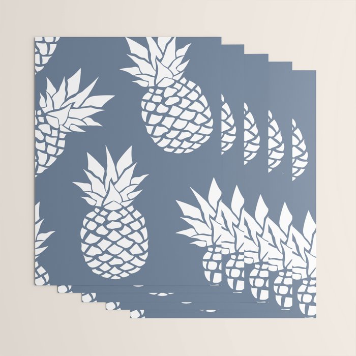 Festive, Tropical, Pineapples, Blue and White Wrapping Paper Gallery Image 3