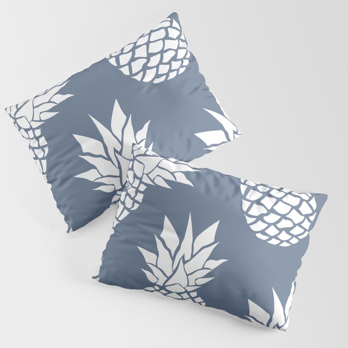 Festive, Tropical, Pineapples, Blue and White Pillow Sham Gallery Image 1