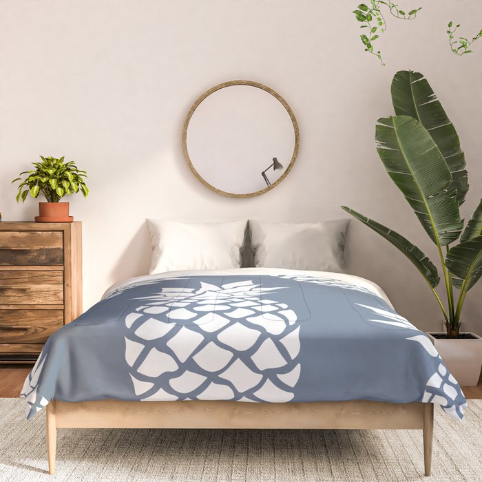 Festive, Tropical, Pineapples, Blue and White Comforter Gallery Image 3